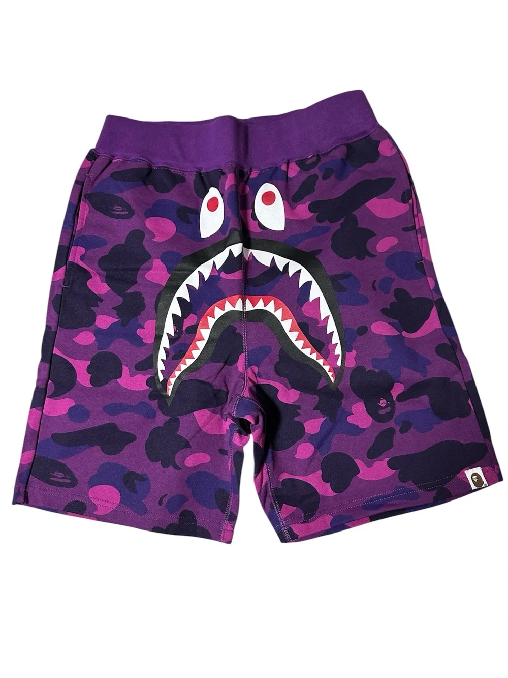 BAPE Color Camo Shark Sweat Shorts Purple Size Large NWT